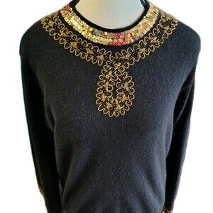 Vintage Anne Klein Knitwear Cardigan Size S  Lambswool/ Angora Black Beaded